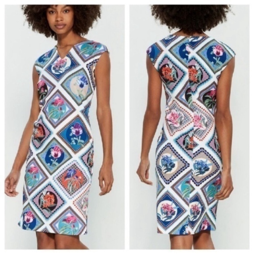 Tahari tile floral printed scuba dress 6 Y8